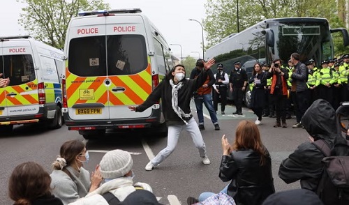 UK protesters block transfer of asylum seekers to Bibby Stockholm