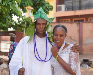 Dynast with a guest at my coronation at Akire temple in ile ife, Nigeria