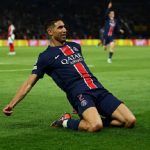 Football - Champions League - Semi Final - Second Leg - Paris St Germain v Arsenal - Parc des Princes, Paris, France - May 7, 2025 Paris St Germain's Achraf Hakimi celebrates scoring their second goal. (Reuters)