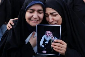 Women mourn in Tehran's Enghelab Square on March 1, the day after Khamenei was killed