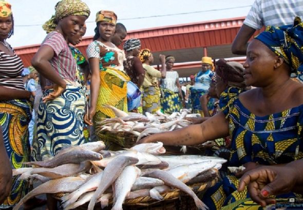 Market woman selling fish in Nigeria market