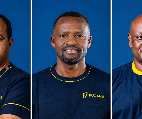 L-R: Furaha Co-founders Ian Fernandes and Yustus Aribariho, and CEO Dennis Musinguzi